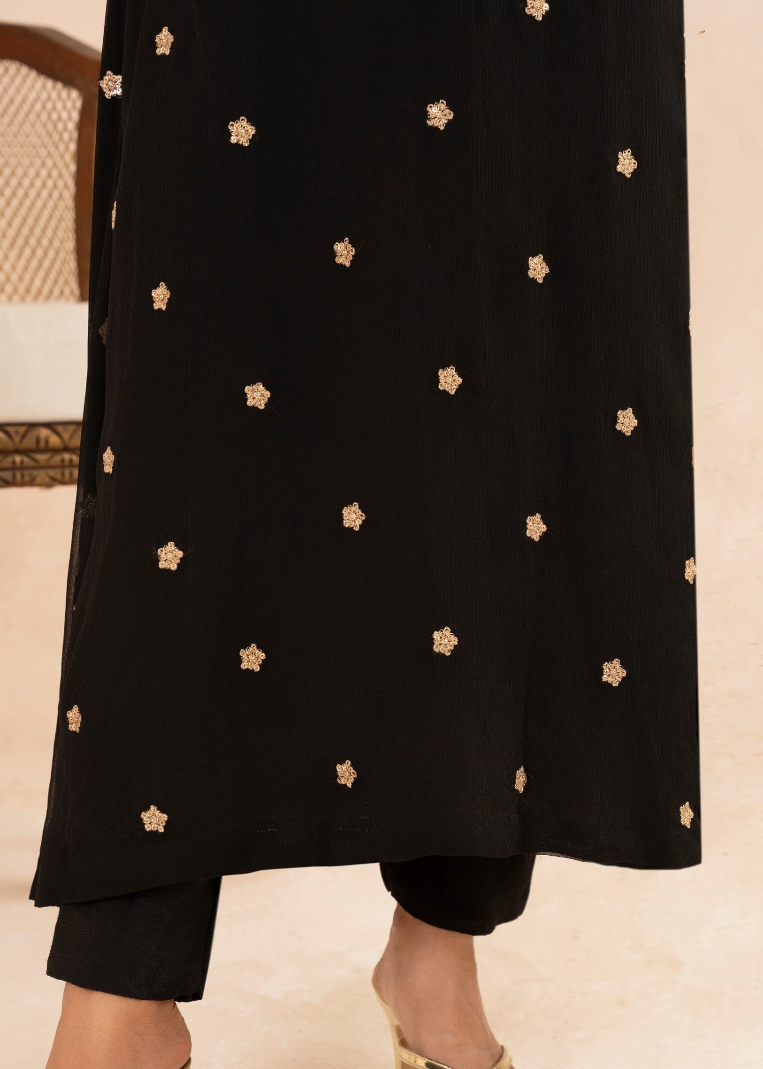Black Sequin Embroidered Chiffon Pishwas (3-Piece) - Image 8