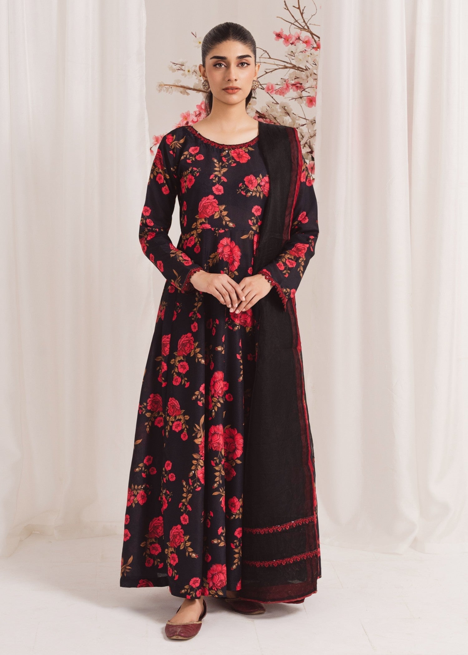 Black Printed Poly Lawn Pishwas (2-Piece) - Image 1