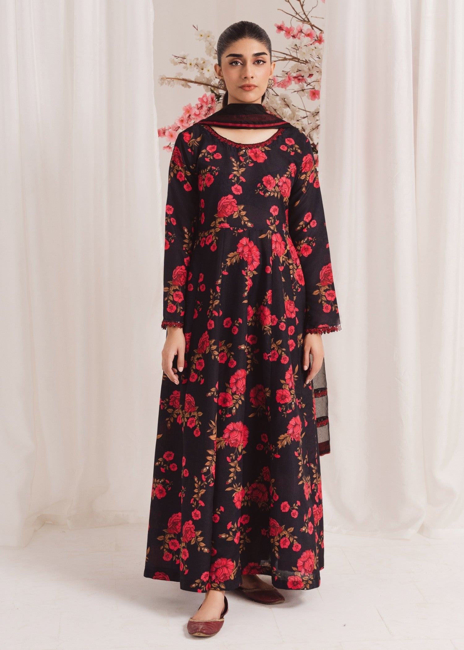 Black Printed Poly Lawn Pishwas (2-Piece) - Image 3