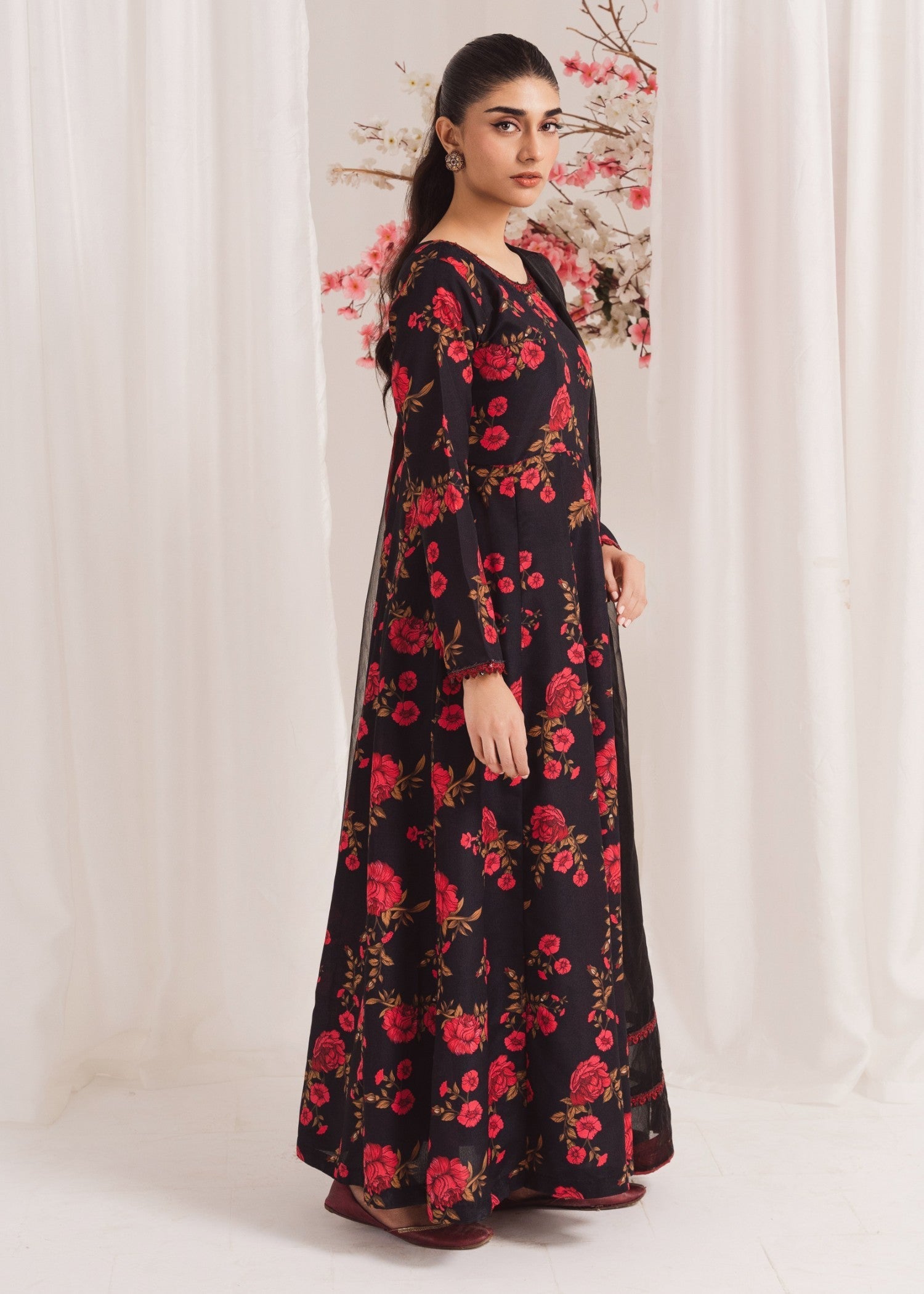 Black Printed Poly Lawn Pishwas (2-Piece) - Image 4