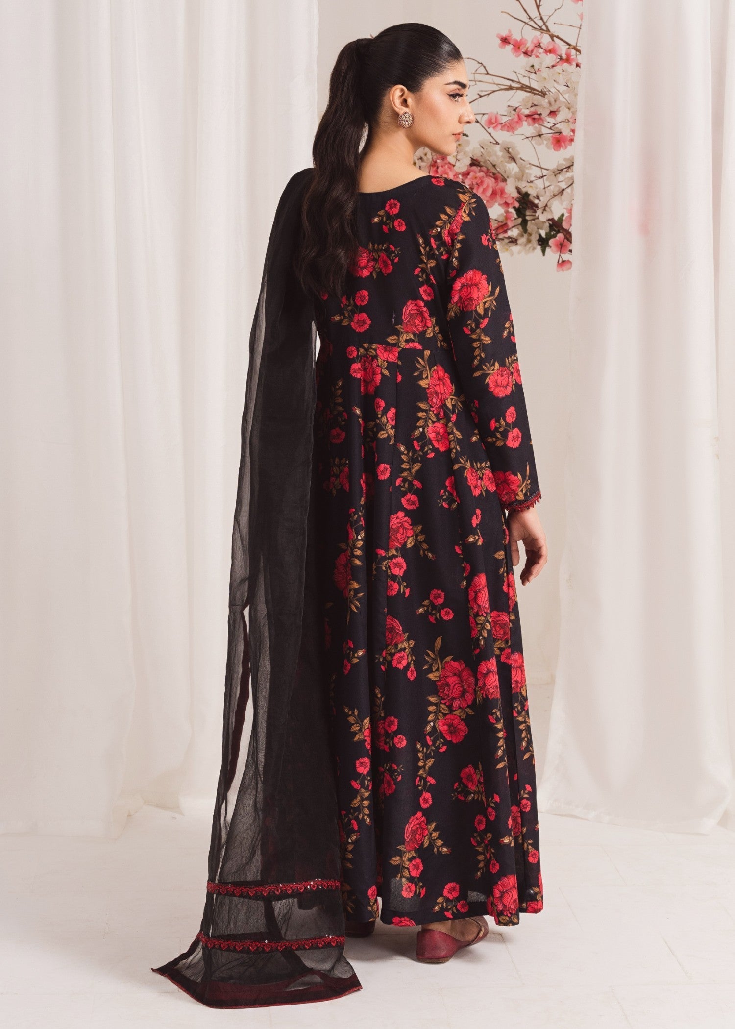 Black Printed Poly Lawn Pishwas (2-Piece) - Image 5