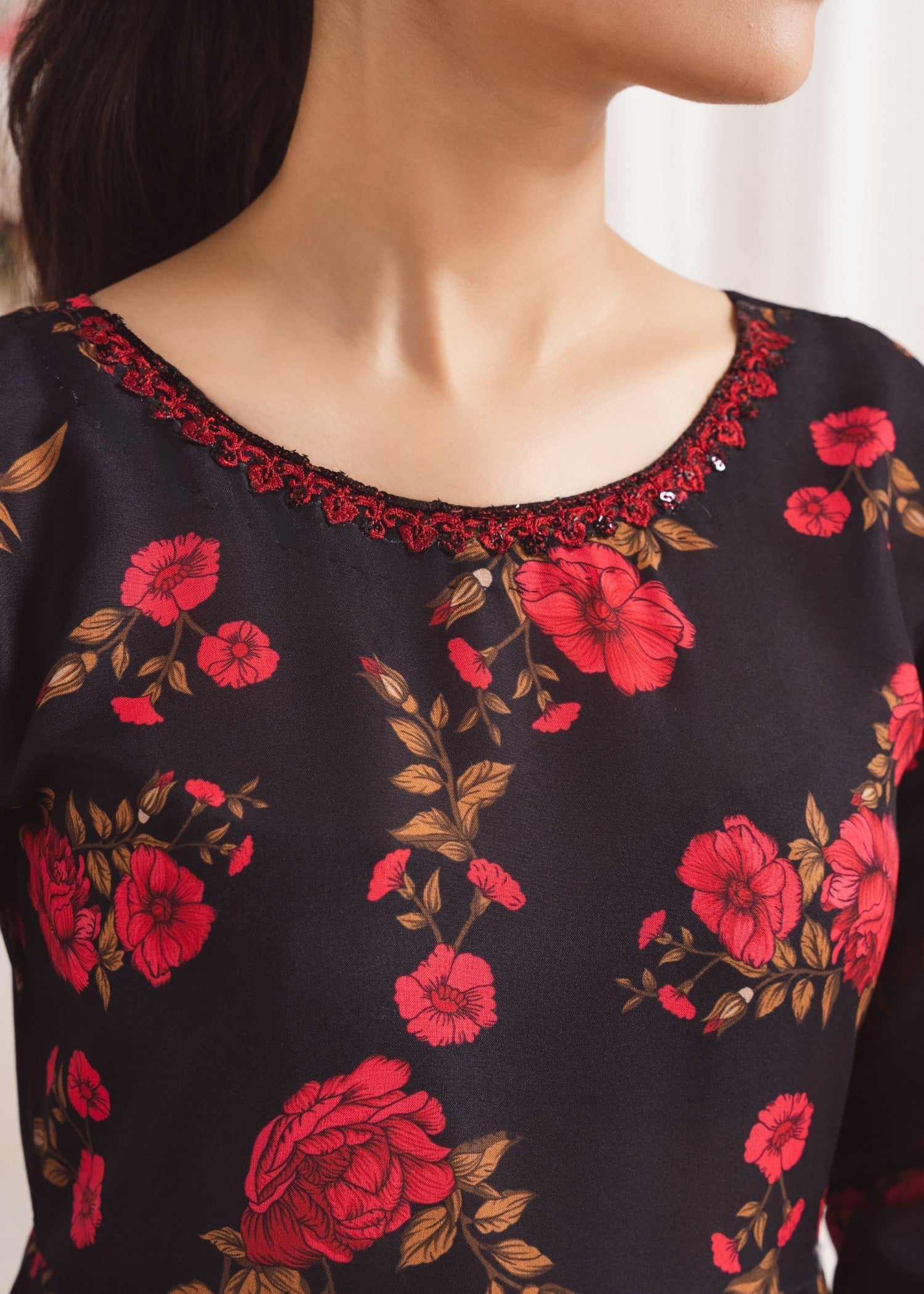 Black Printed Poly Lawn Pishwas (2-Piece) - Image 7