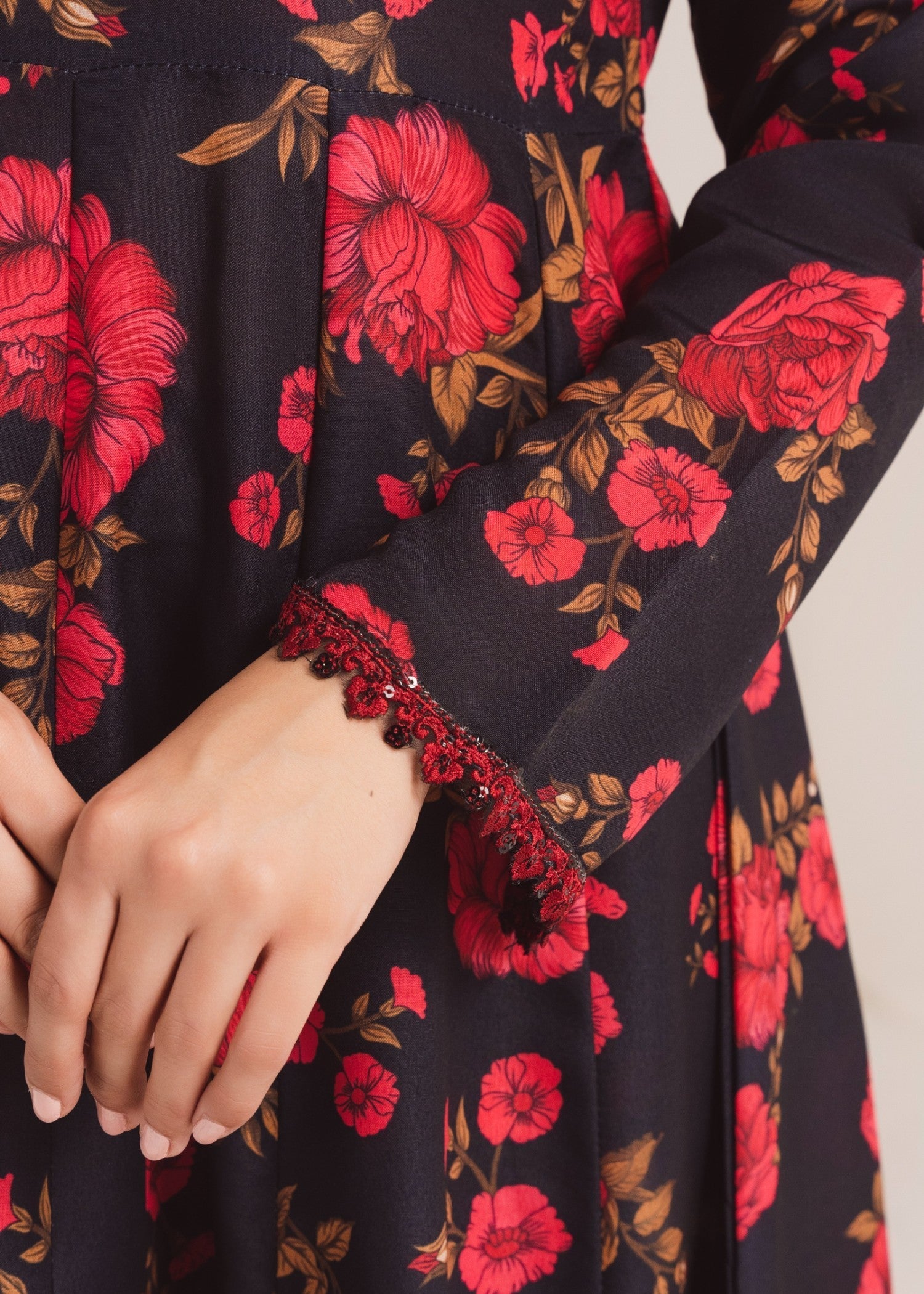 Black Printed Poly Lawn Pishwas (2-Piece) - Image 8