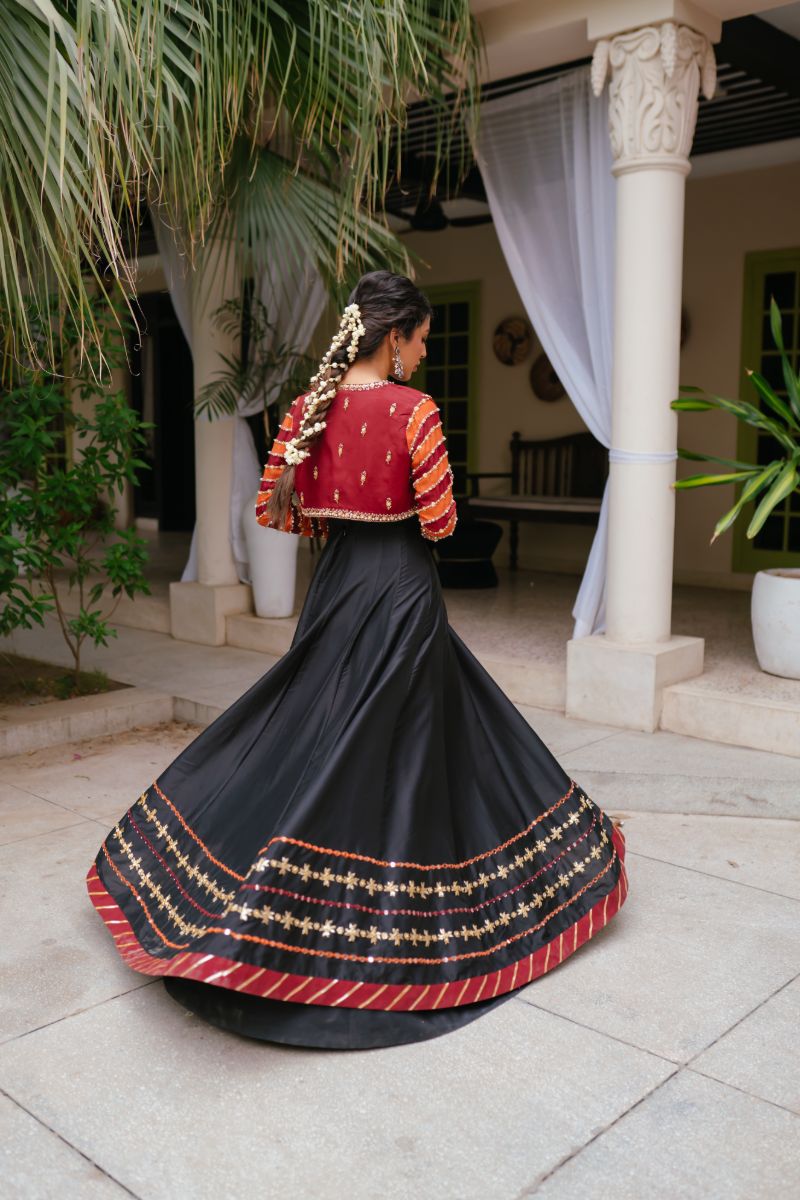 Pakistani Black Embroidered Silk Pishwas Dress (3-Piece) - Image 3