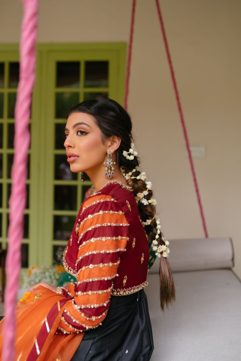 Pakistani Black Embroidered Silk Pishwas Dress (3-Piece) - Image 5