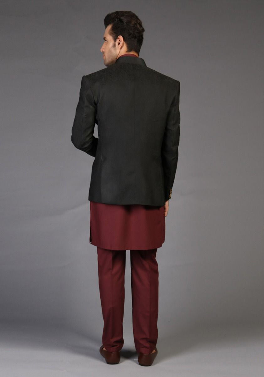 Tap Shoe Black Woven Cotton Jamawar Prince Coat (3-Piece) - Image 3