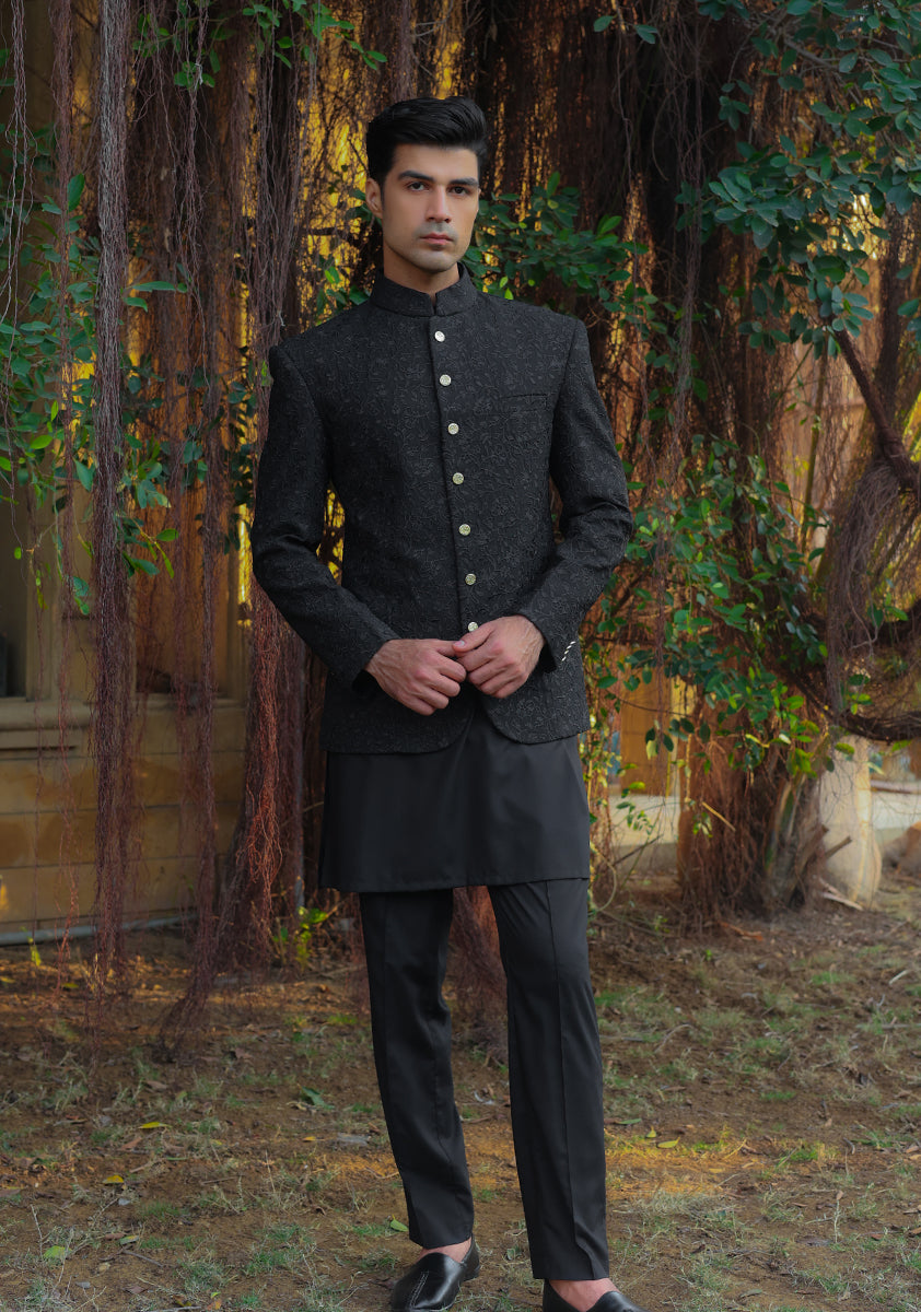 Pirat Black Georgette Prince Coat (3-Piece) - Image 1