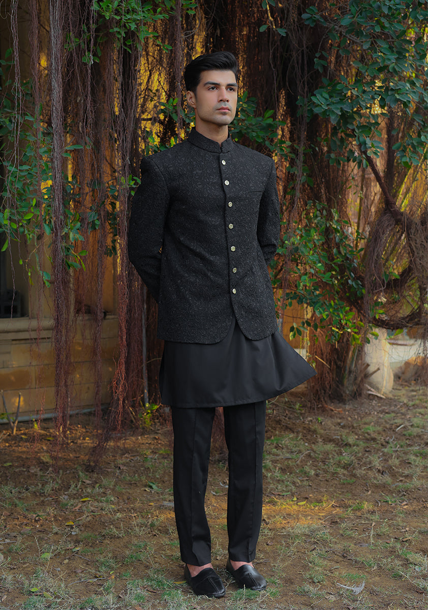 Pirat Black Georgette Prince Coat (3-Piece) - Image 2