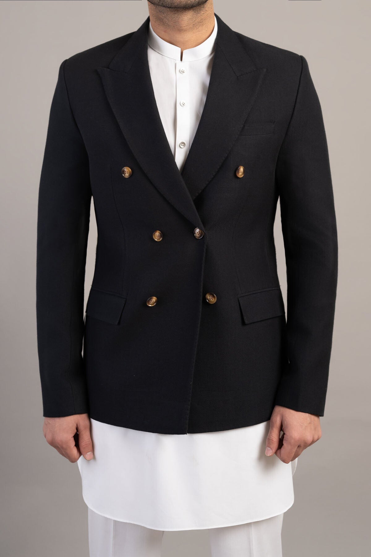 Black Handloom Prince Coat Blazer (1-Pc) - Image 2