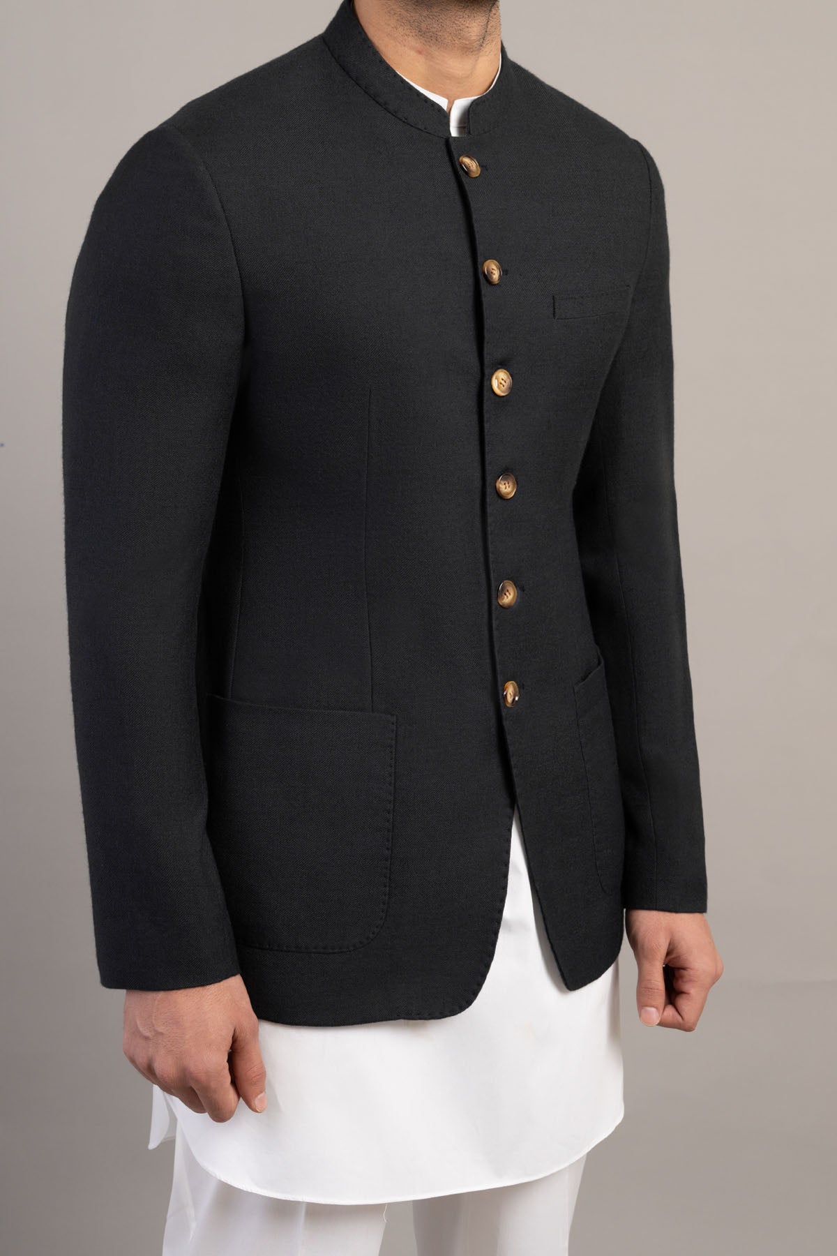 Black Handloomed Prince Coat (1-Pc) - Image 1