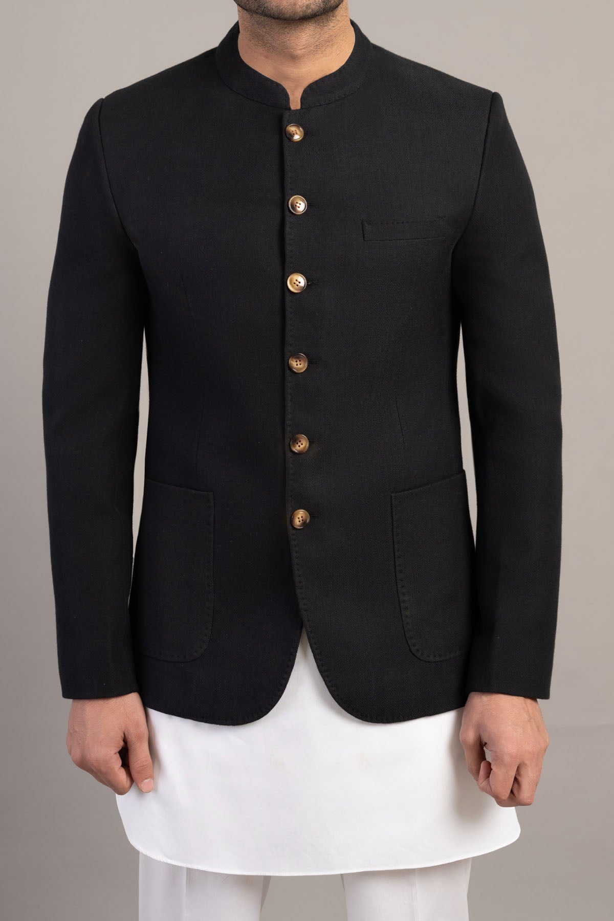 Black Handloomed Prince Coat (1-Pc) - Image 2