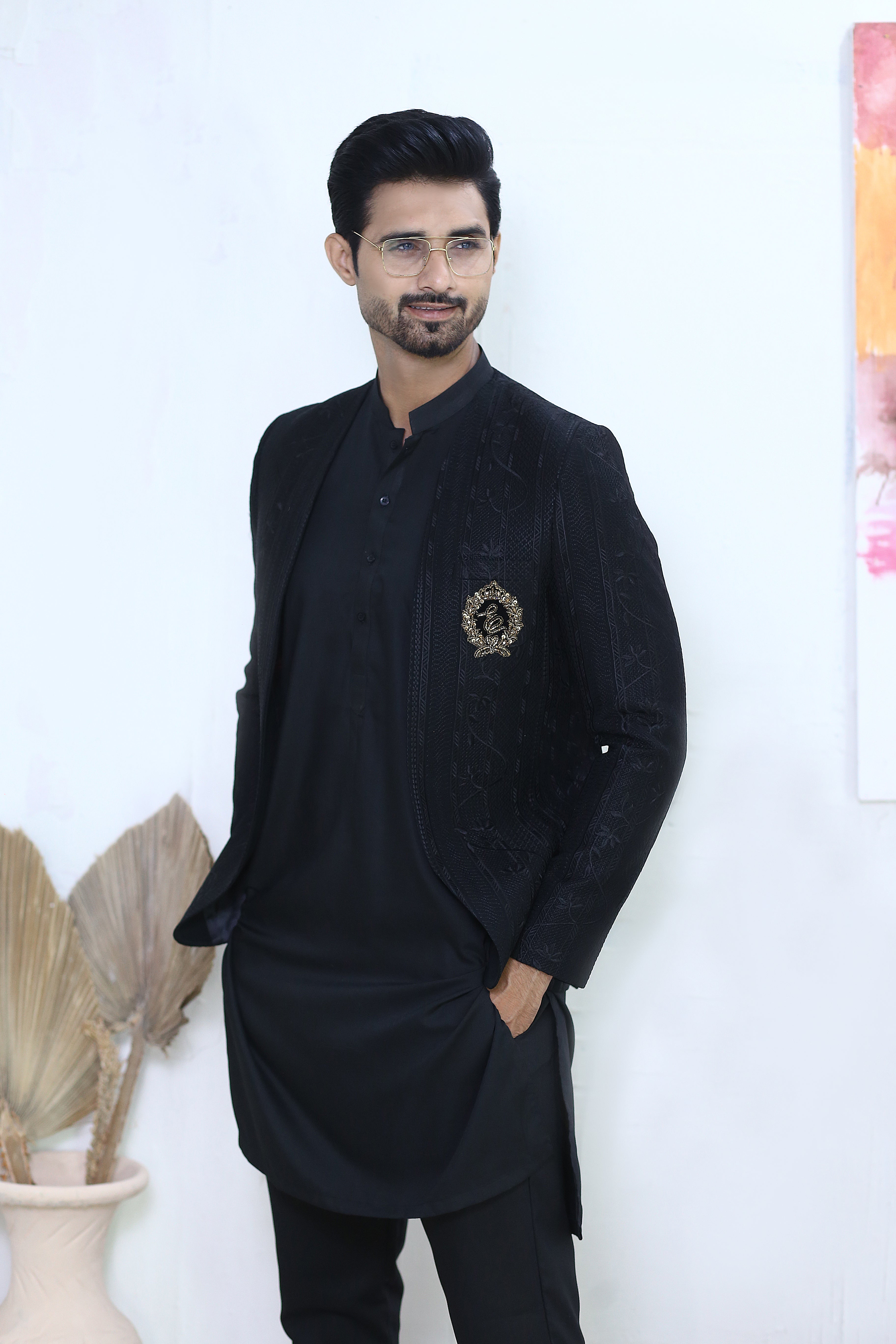 Black Jacquard Prince Coat (3-Piece) - Image 4