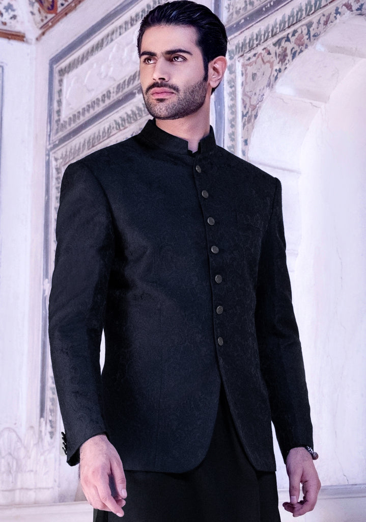Black Jamawar Straight-Cut Prince Coat (1-Pc) - Image 1