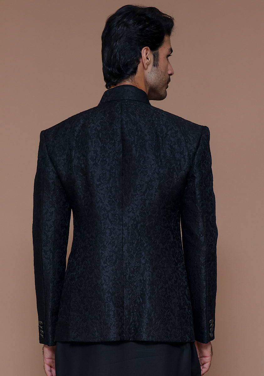 Black Jamawar Straight-Cut Prince Coat (1-Pc) - Image 5