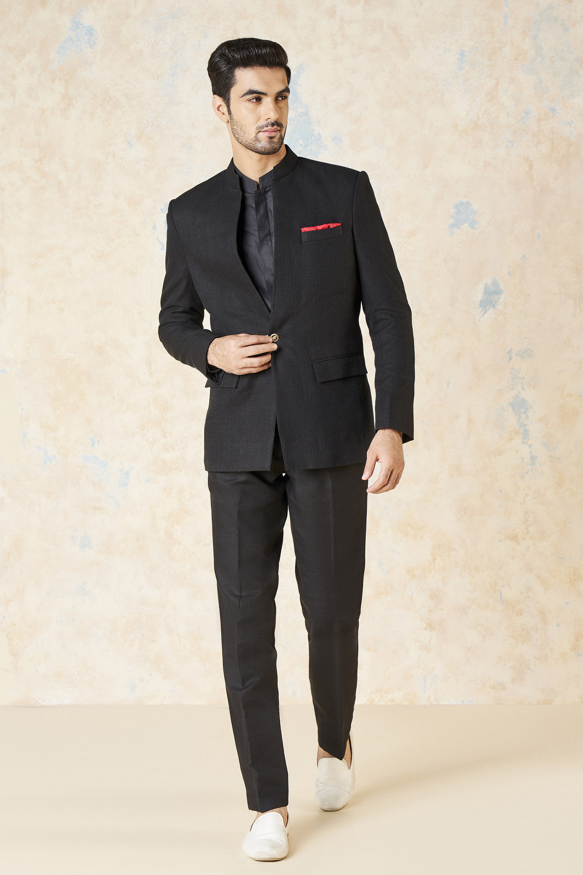 Black Matka Silk Prince Coat (2-Piece) - Image 1