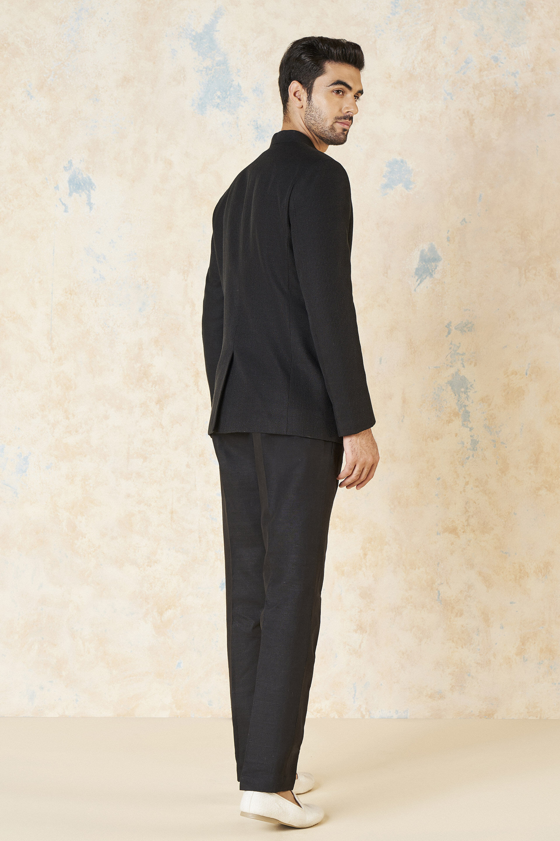 Black Matka Silk Prince Coat (2-Piece) - Image 2