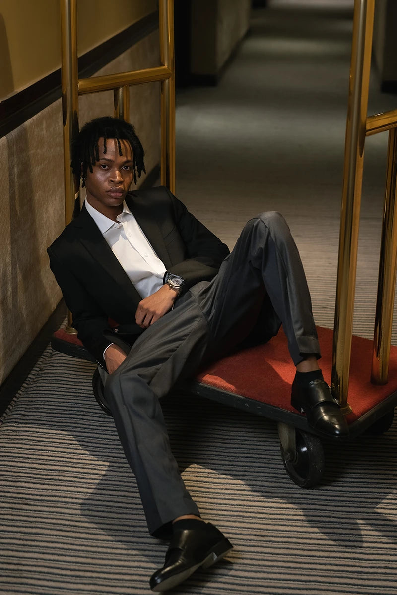 Jet Black Hem-Stitched Suiting Prince Coat (2-Piece) - Image 3