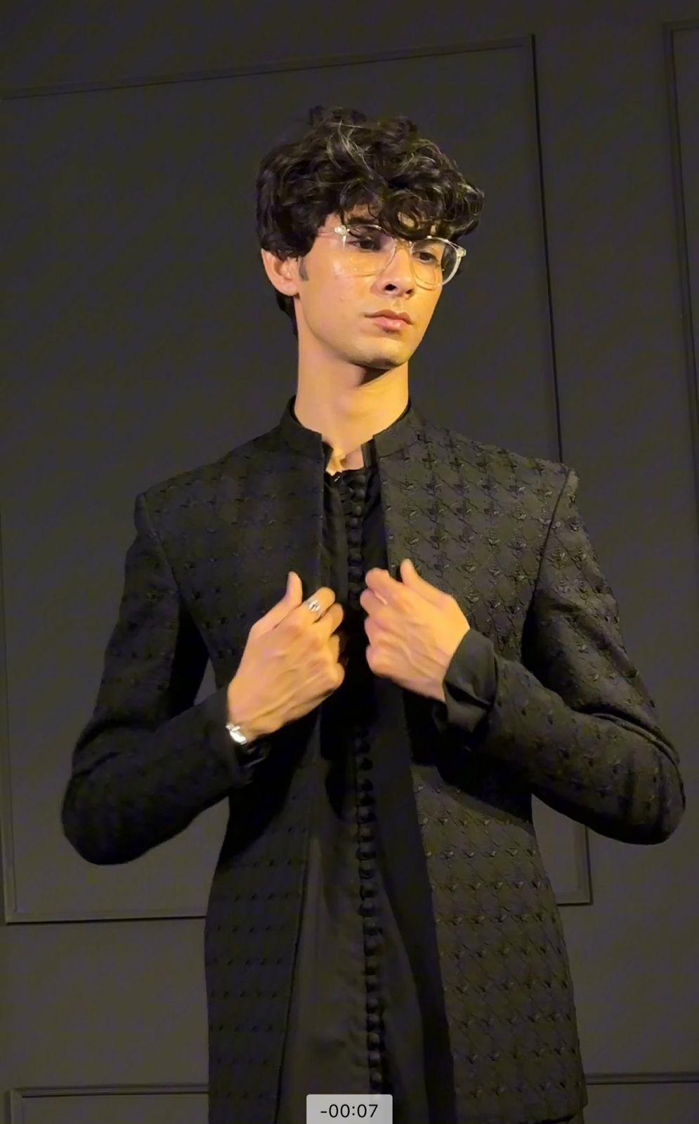 Black Embroidered Wash-and-Wear Prince Coat (3-Piece) - Image 2