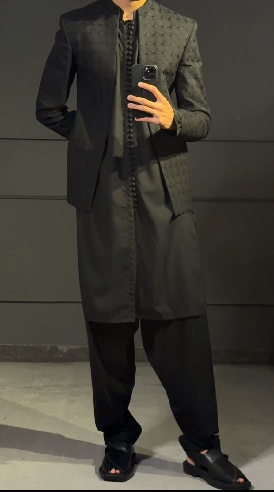 Black Embroidered Wash-and-Wear Prince Coat (3-Piece) - Image 3