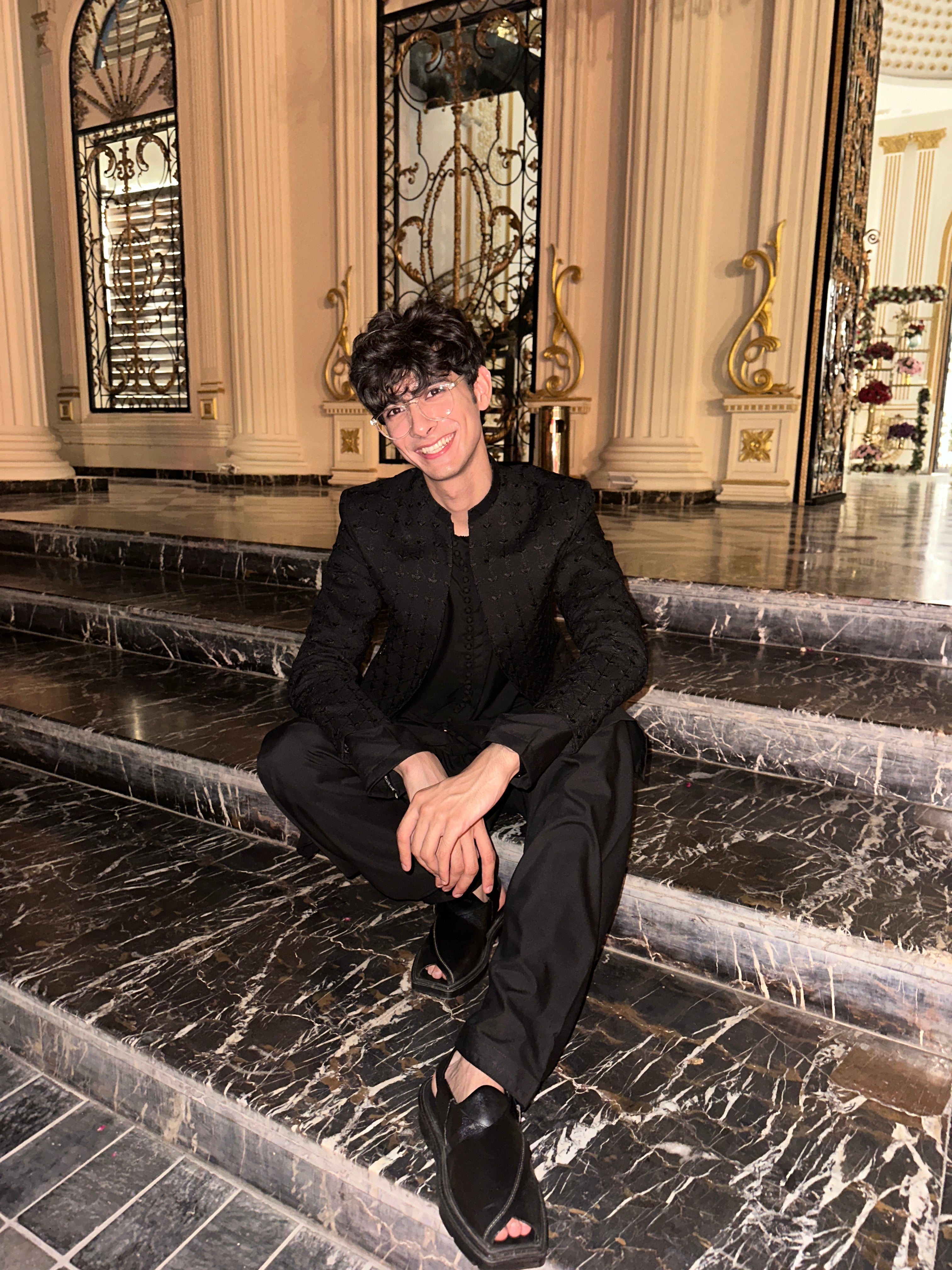 Black Embroidered Wash-and-Wear Prince Coat (3-Piece) - Image 5