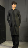Black Embroidered Wash-and-Wear Prince Coat (3-Piece) - Image 8