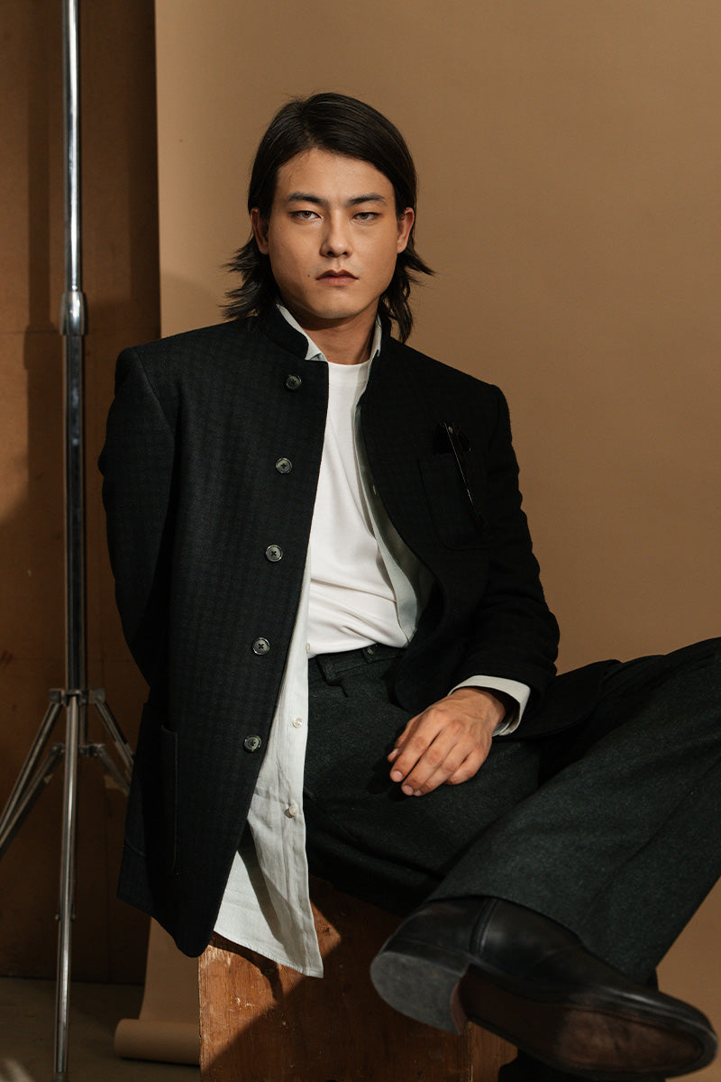 Black Checkered Wool Prince Jacket (1-Pc) - Image 3