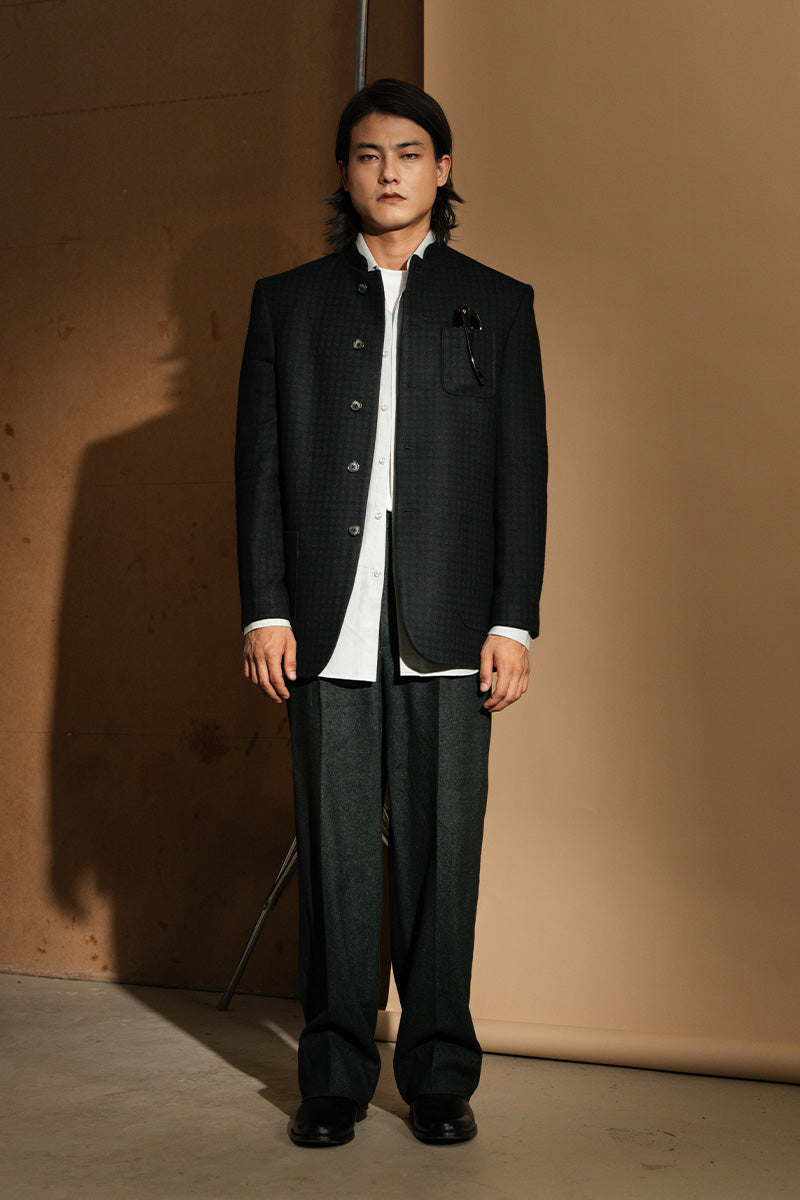Black Checkered Wool Prince Jacket (1-Pc) - Image 4