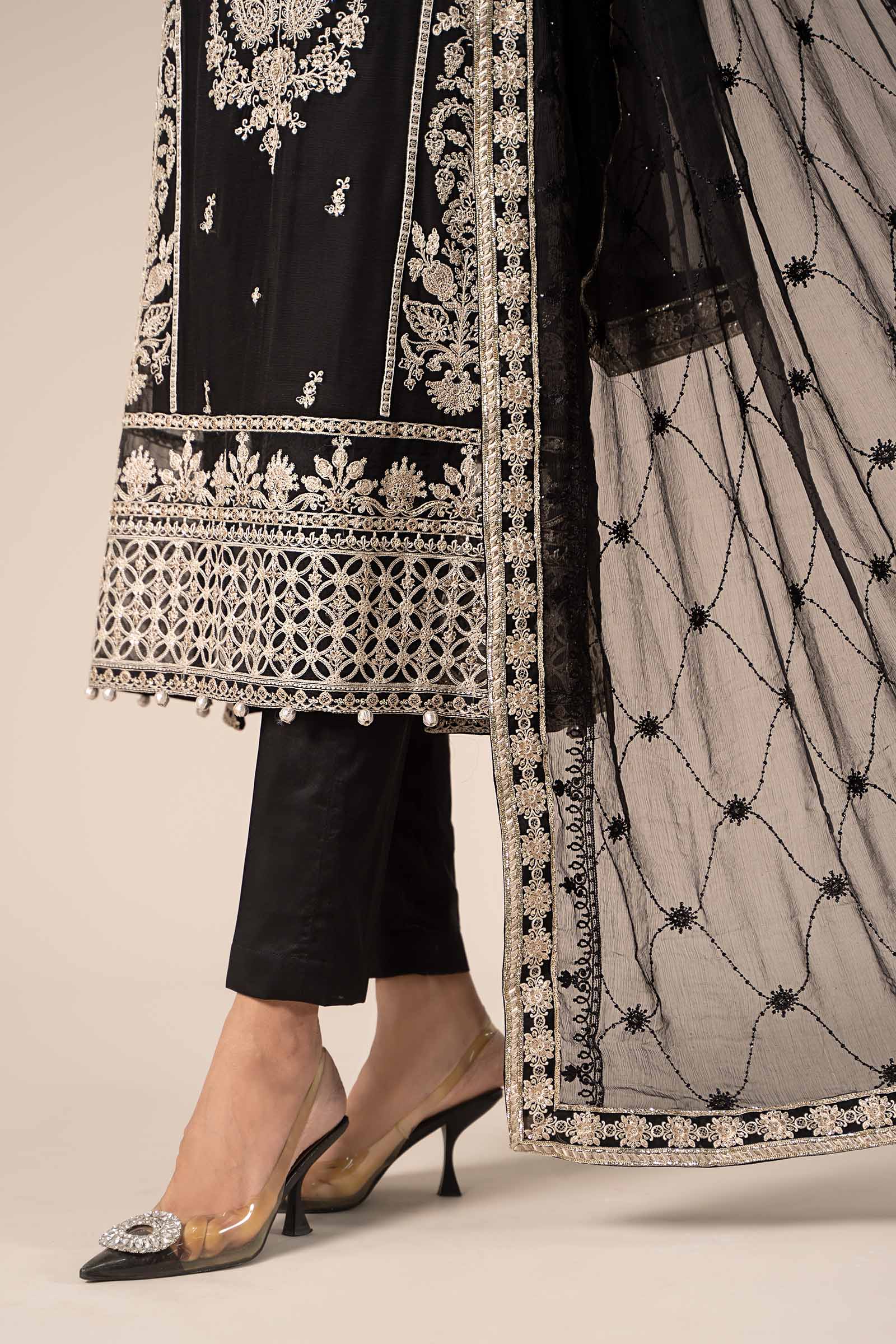 Black Embroidered Bamber Chiffon Salwar Kameez (3-Piece) - Image 5