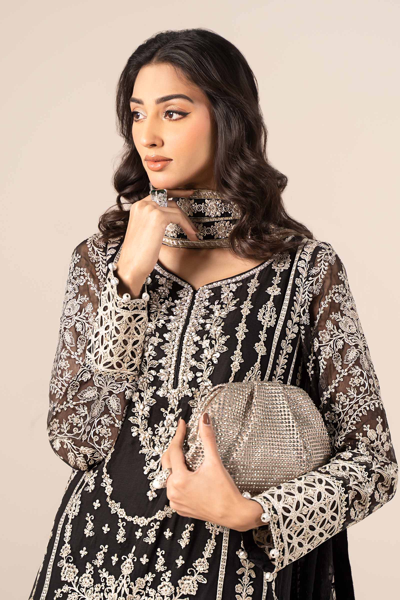 Black Embroidered Bamber Chiffon Salwar Kameez (3-Piece) - Image 8