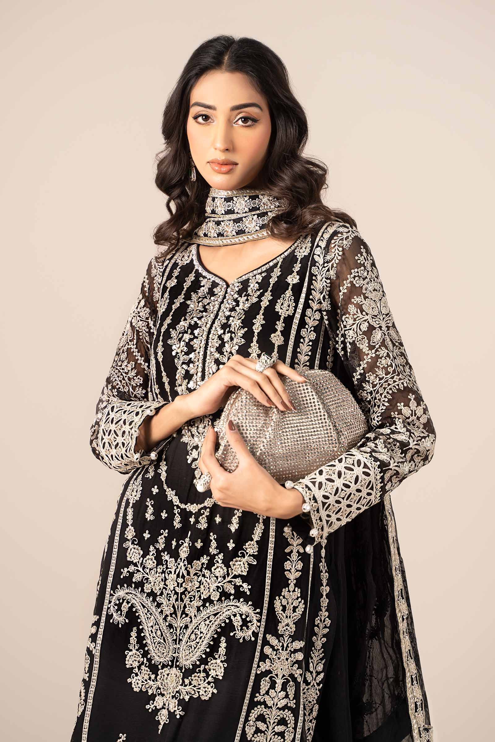 Black Embroidered Bamber Chiffon Salwar Kameez (3-Piece) - Image 9