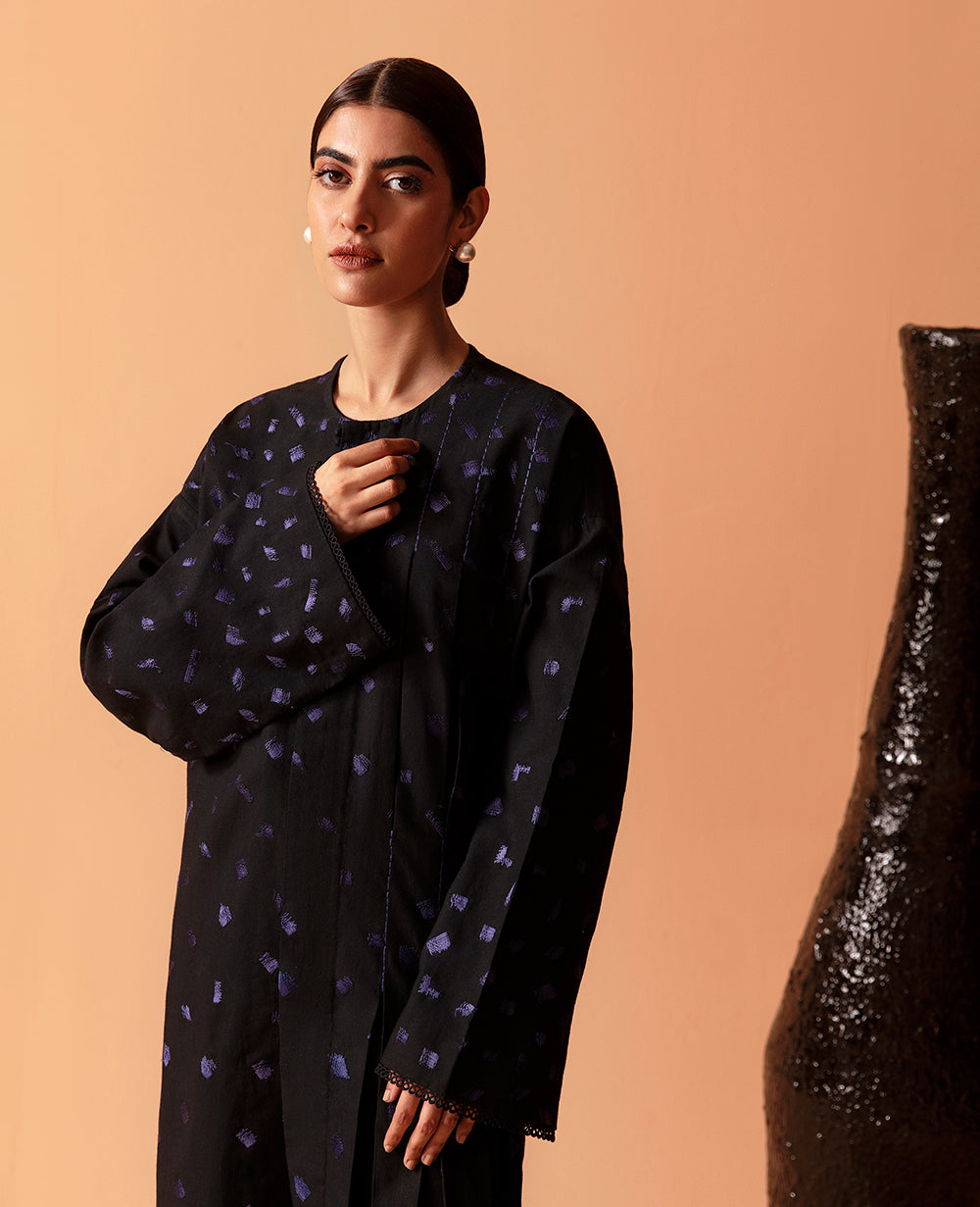 Black Embroidered Cambric Salwar Kameez (2-Piece) - Image 3