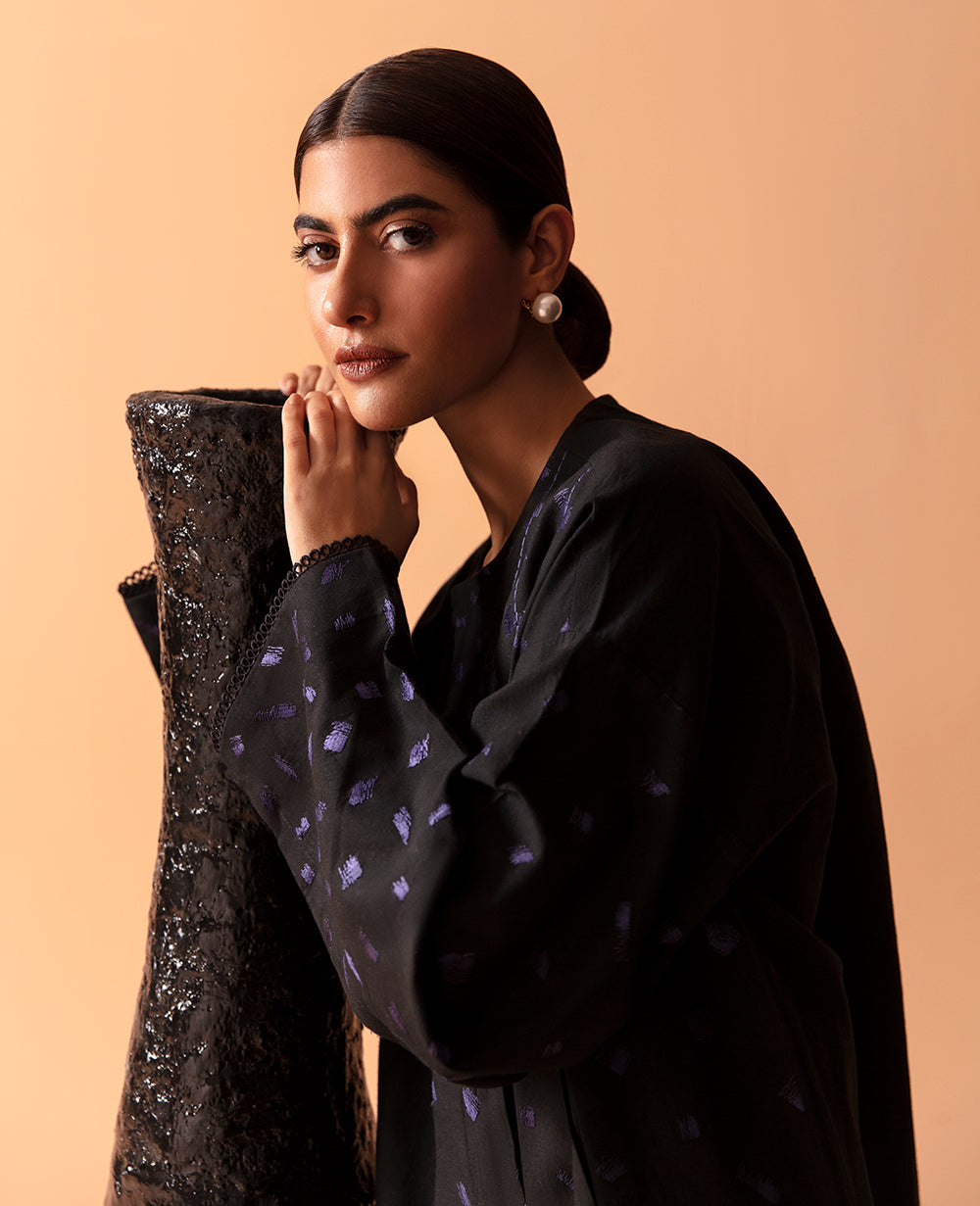 Black Embroidered Cambric Salwar Kameez (2-Piece) - Image 4