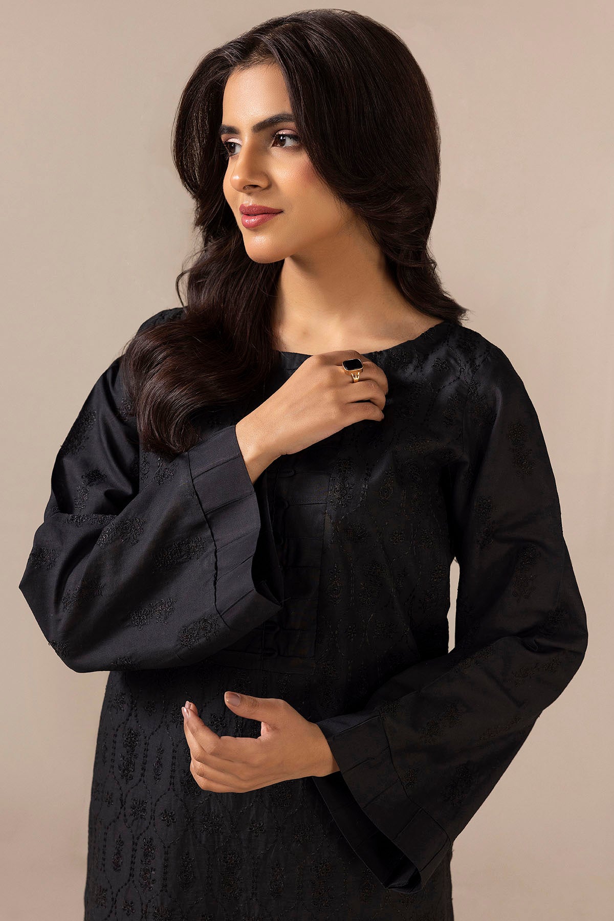 Black Schiffli Embroidered Cambric Lawn Salwar Kameez (2-Piece) - Image 4