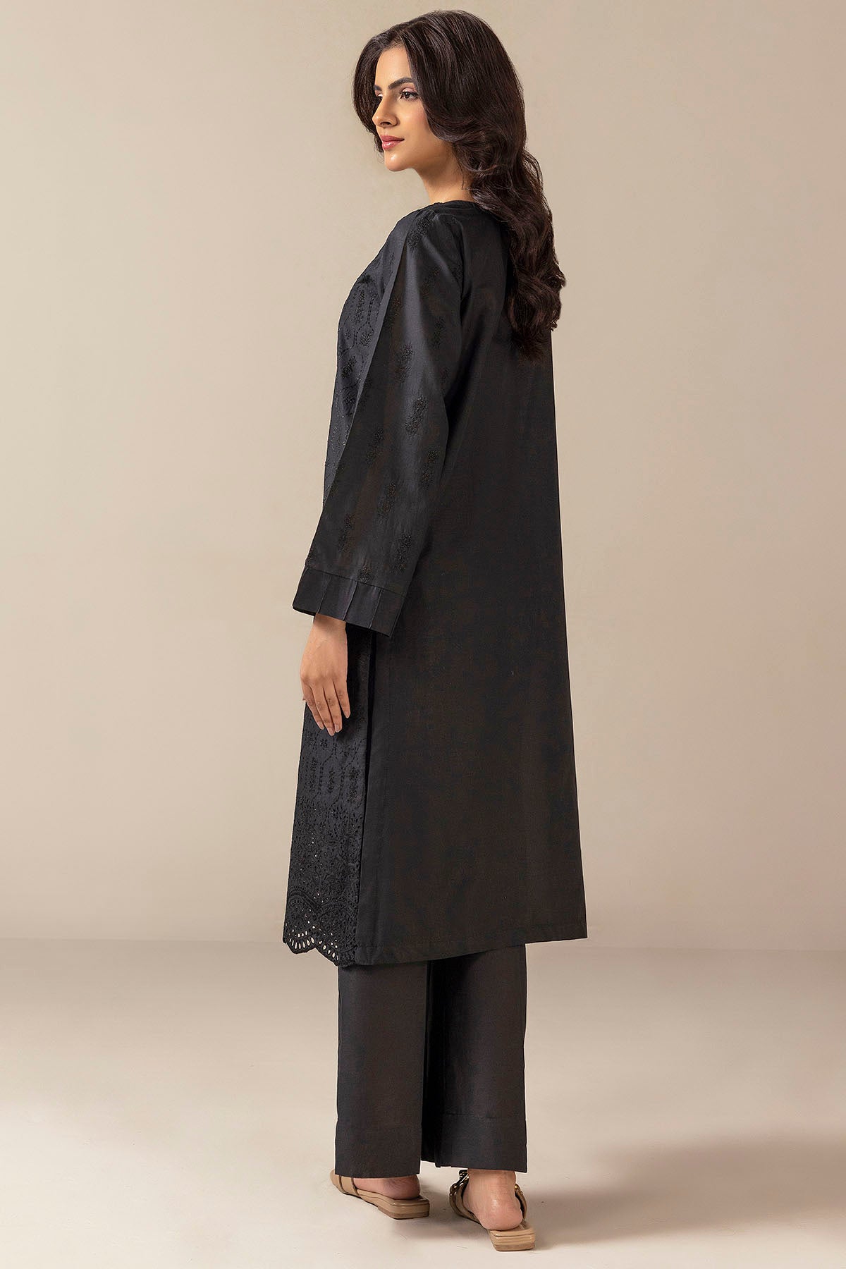 Black Schiffli Embroidered Cambric Lawn Salwar Kameez (2-Piece) - Image 5