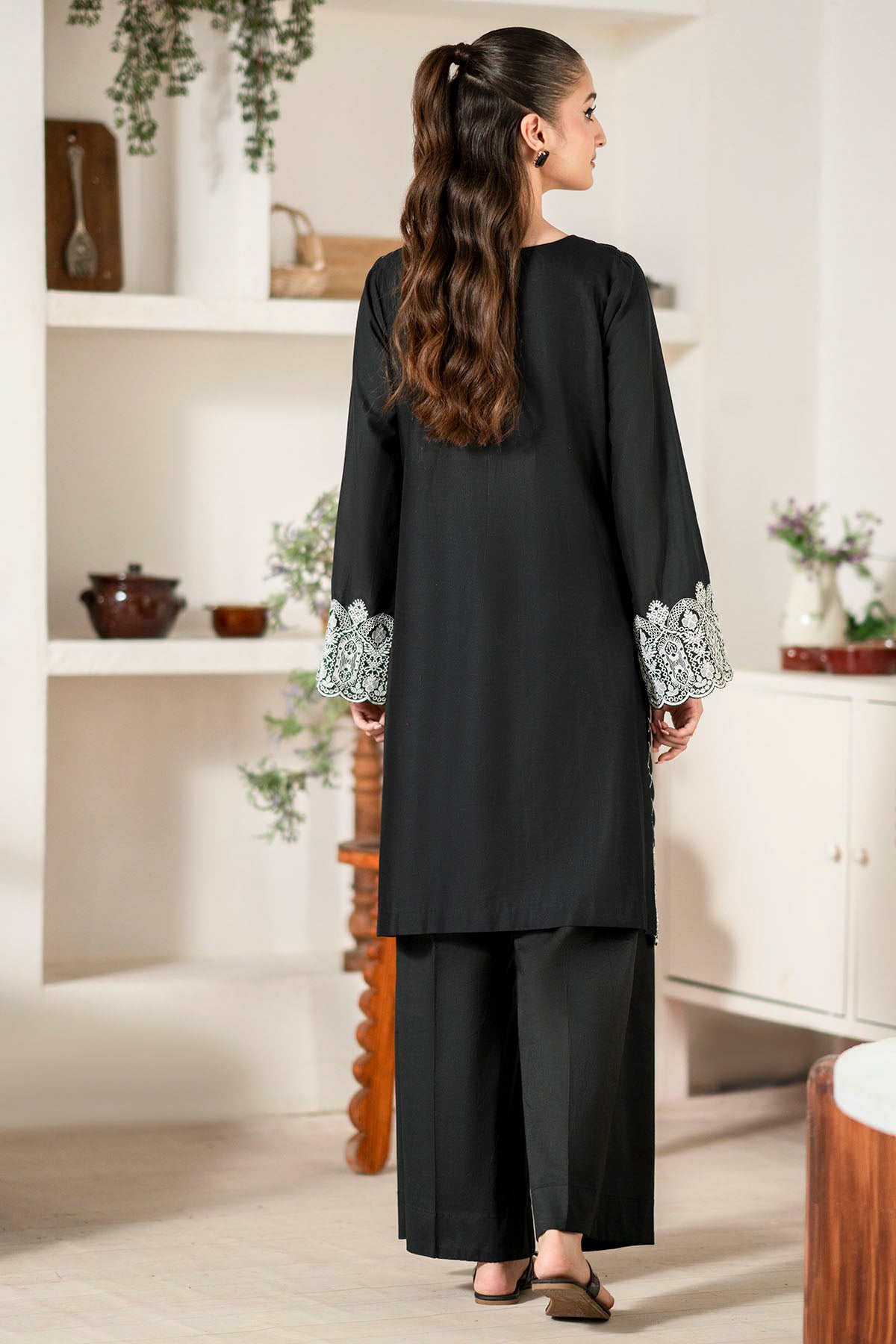 Black Schiffli Embroidered Cambric Lawn Salwar Kameez (2-Piece) - Image 4