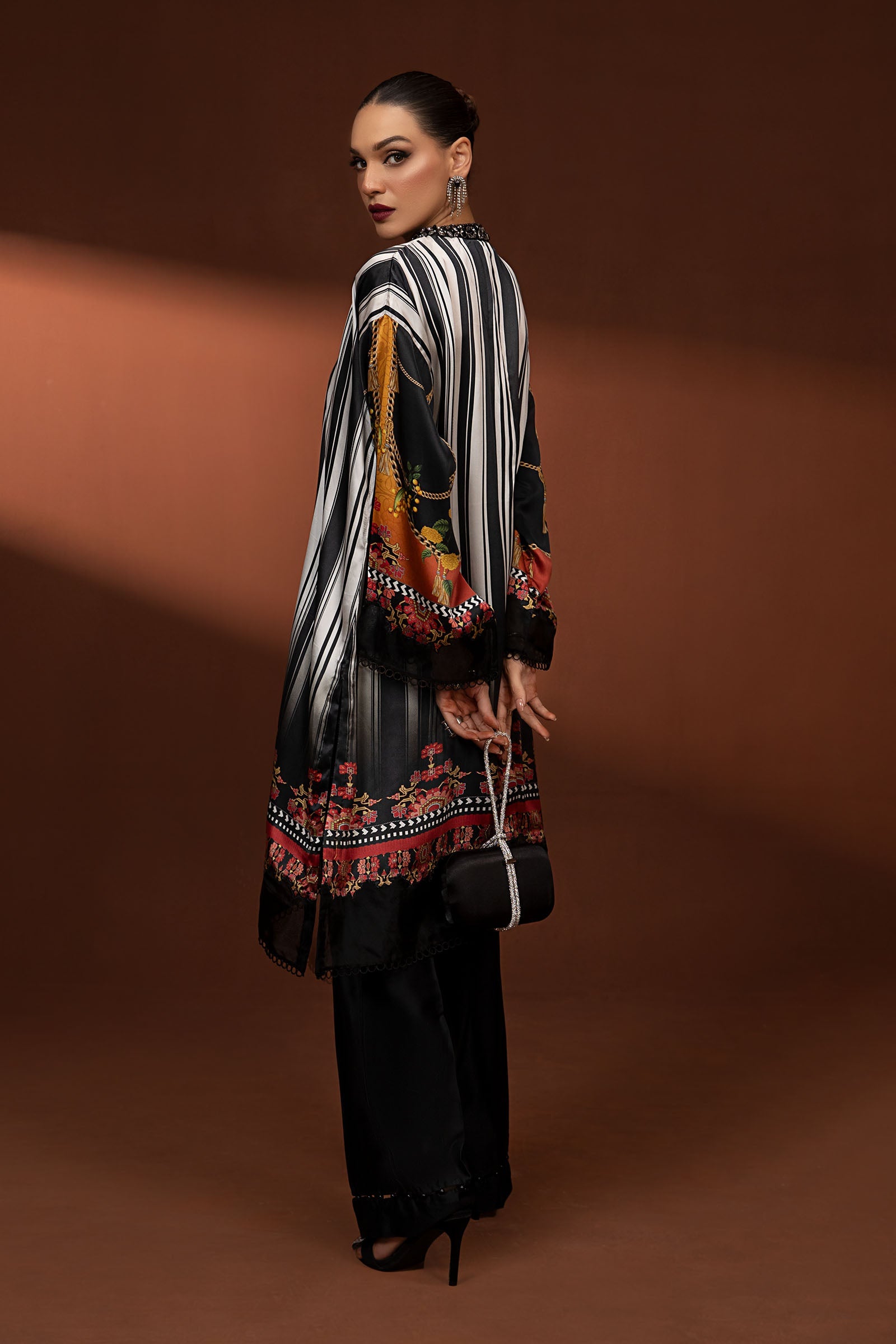 Pakistani Black & White Embroidered Pure Charmeuse Silk Suit (3-Piece) - Image 6