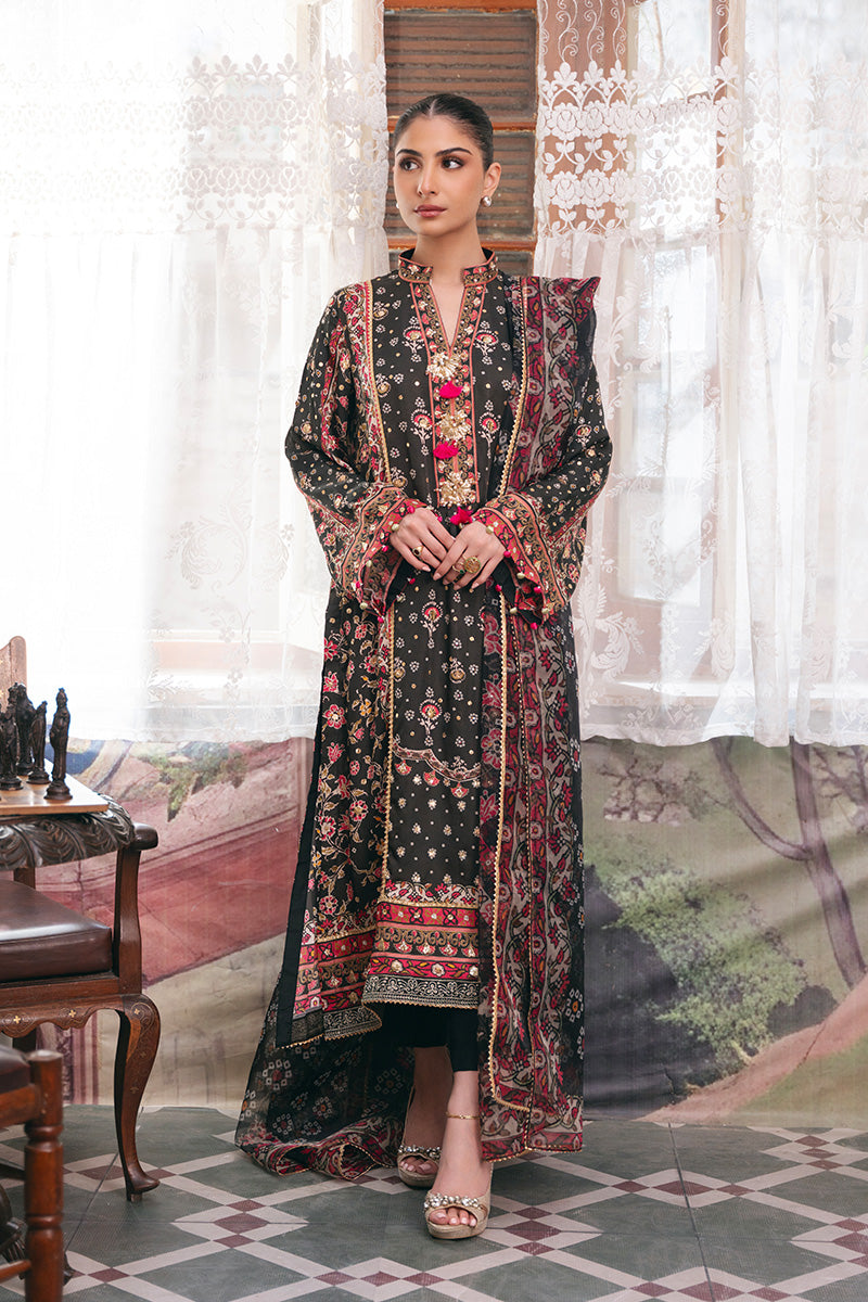 Pakistani Black Gota & Stone Charmeuse Silk Kurta (3-Piece) - Image 1