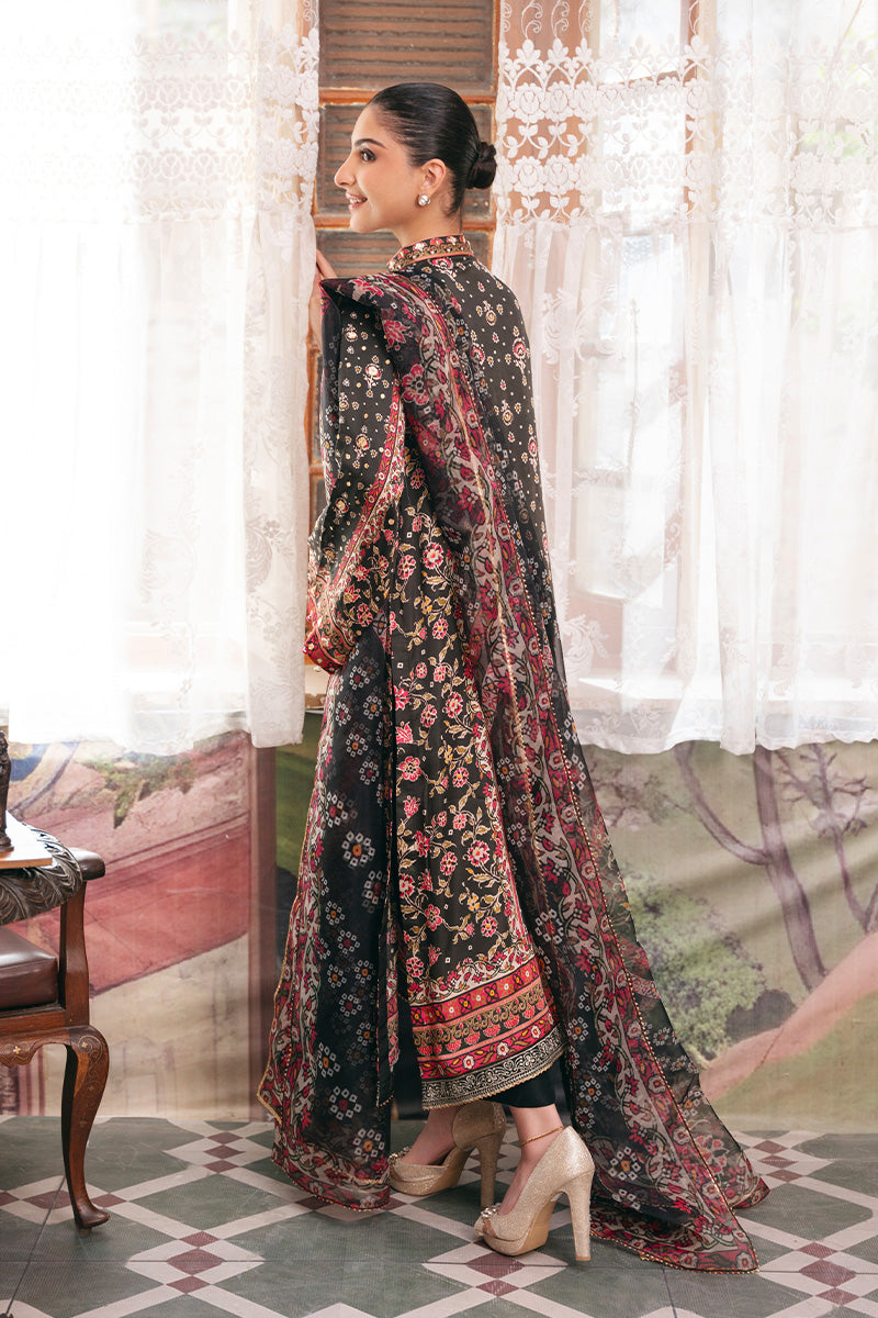 Pakistani Black Gota & Stone Charmeuse Silk Kurta (3-Piece) - Image 3