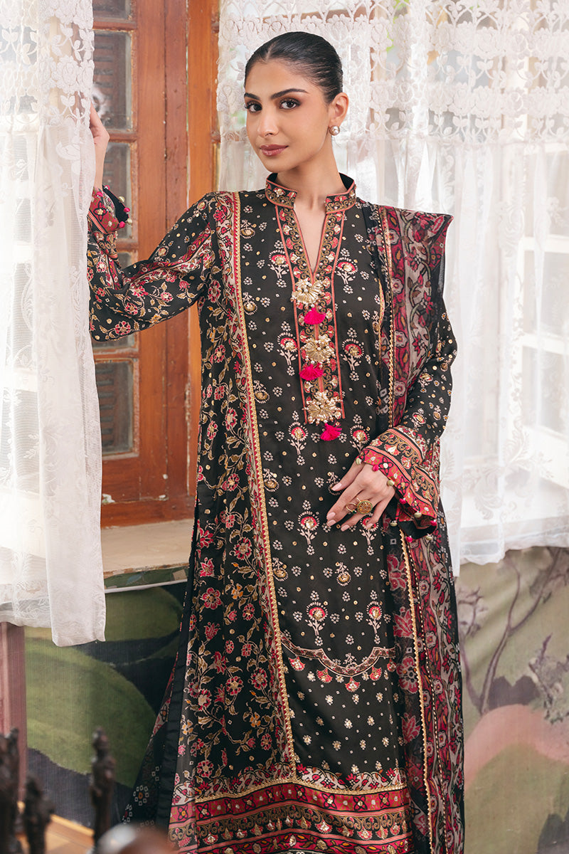Pakistani Black Gota & Stone Charmeuse Silk Kurta (3-Piece) - Image 4