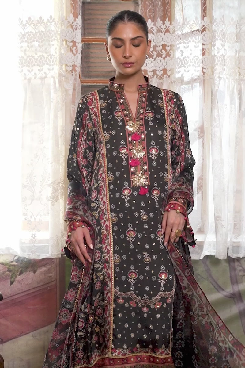 Pakistani Black Gota & Stone Charmeuse Silk Kurta (3-Piece) - Image 6