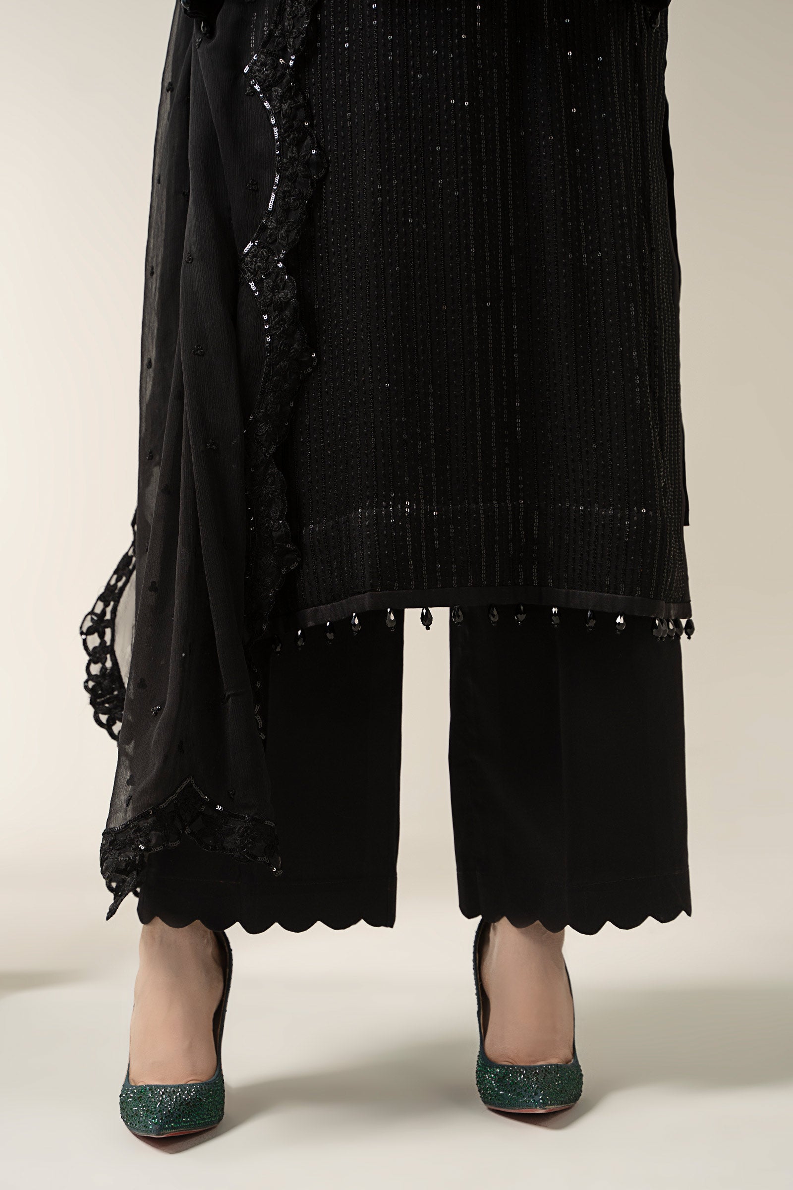 Black Embroidered Chiffon 3-Piece Suit (Eid) - Image 4