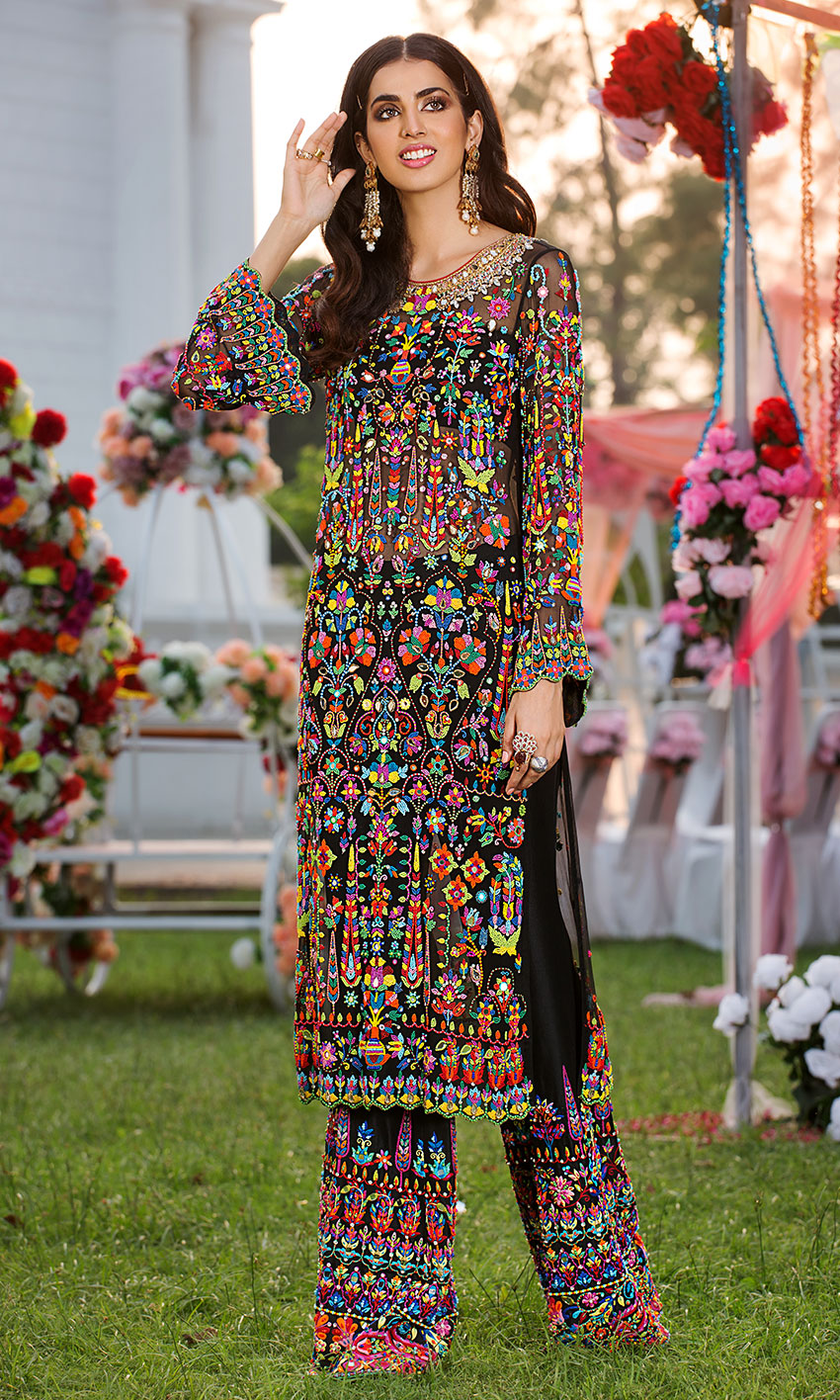 Black Beaded Chiffon Salwar Kameez (2-Piece) - Image 1