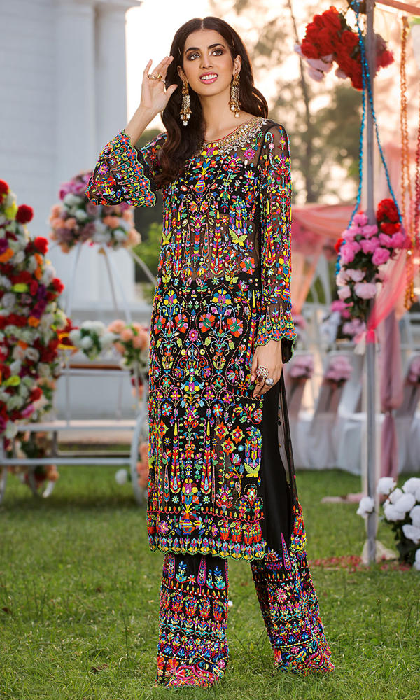 Black Beaded Chiffon Salwar Kameez (2-Piece) - Image 2