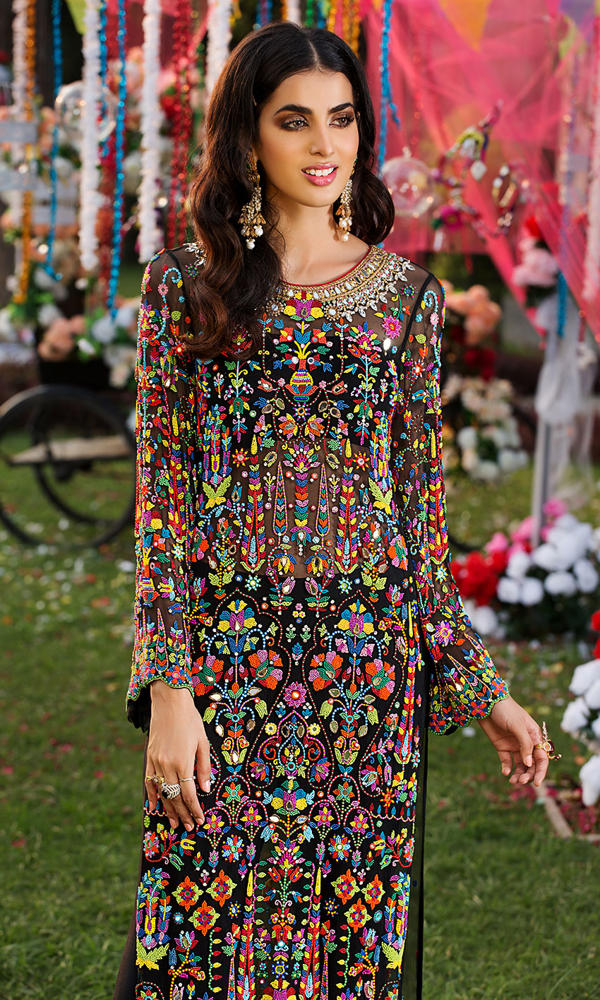 Black Beaded Chiffon Salwar Kameez (2-Piece) - Image 3