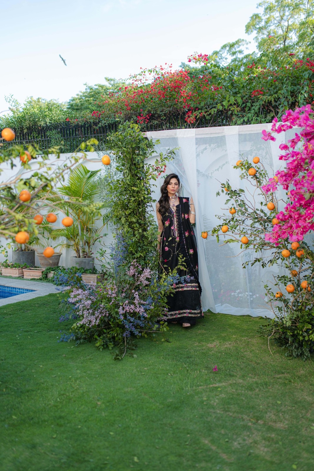 Pakistani Black Cross Stitch Embroidered Chiffon Salwar Kameez (3-Piece) - Image 5