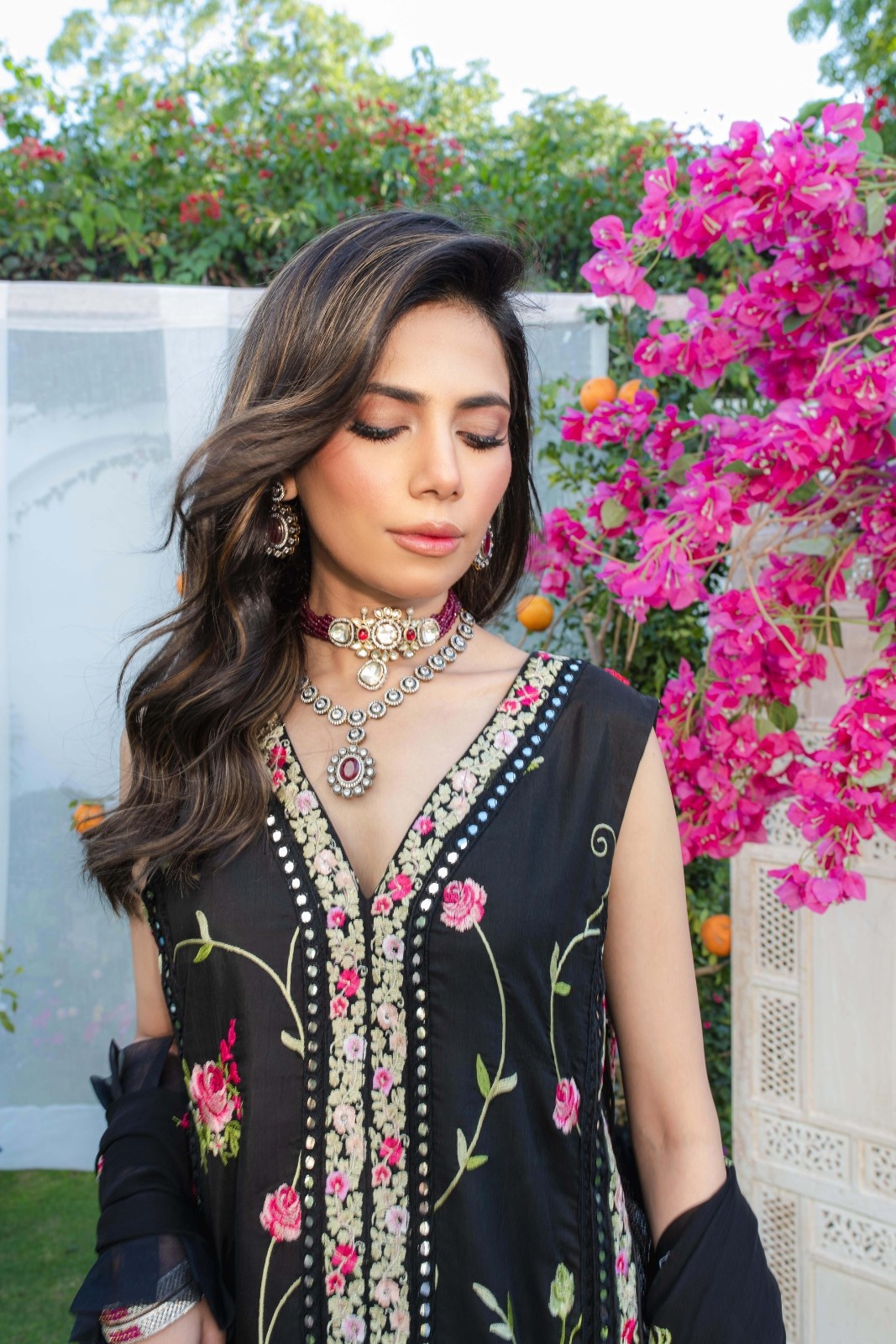 Pakistani Black Cross Stitch Embroidered Chiffon Salwar Kameez (3-Piece) - Image 7