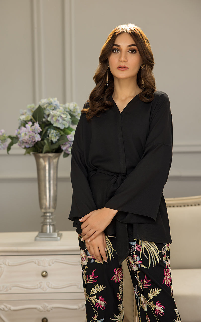 Black Embroidered Chiffon Top & Trouser (2-Piece) - Image 5