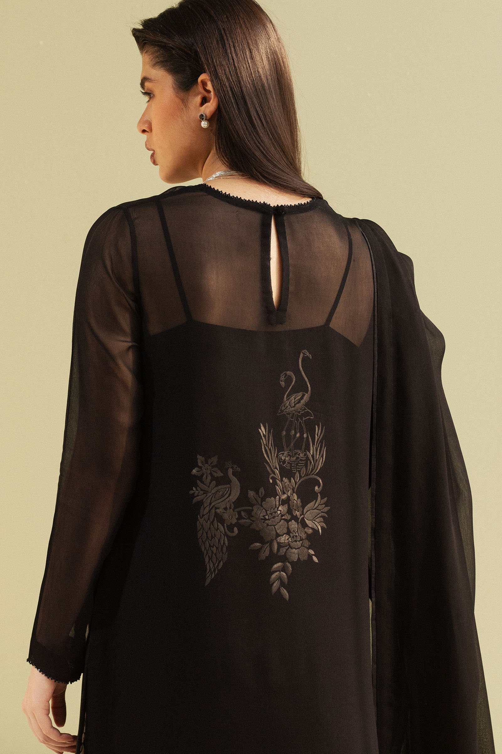 Pakistani Black Gara Embroidered Chiffon Georgette Salwar Kameez (3-Piece) - Image 4