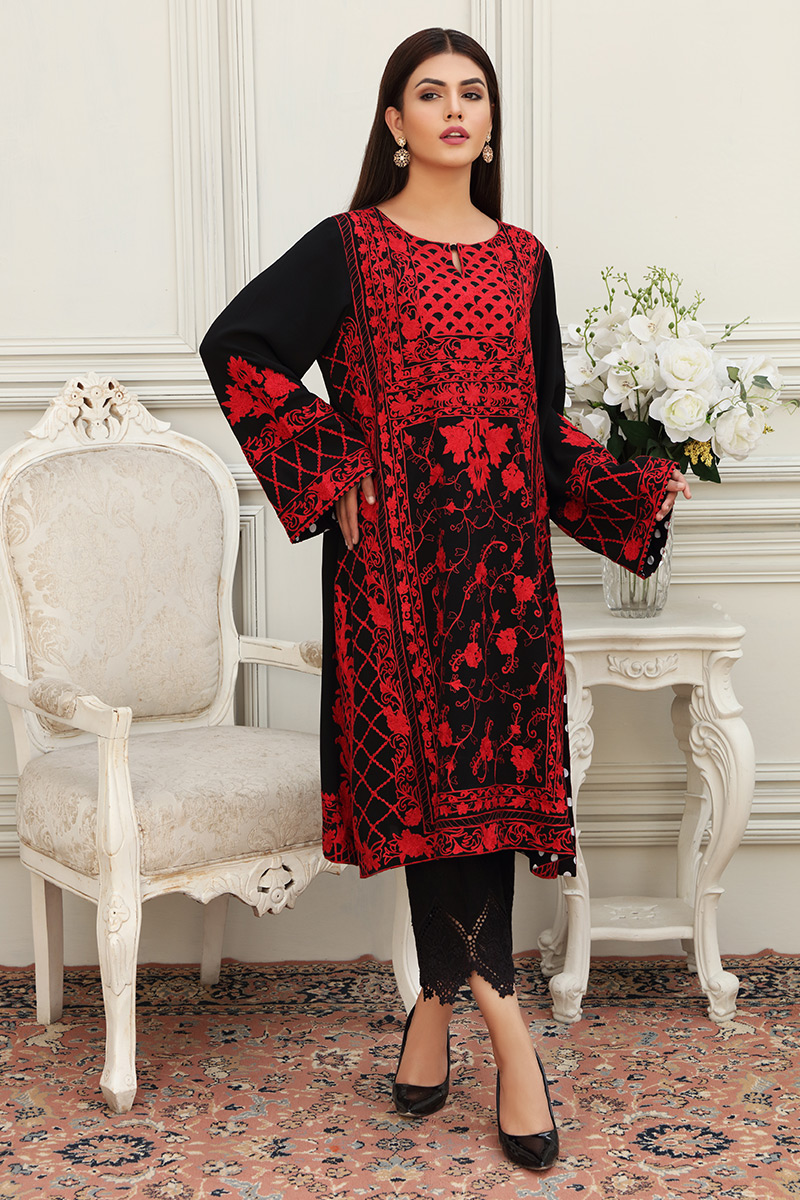 Pakistani Black Kashmiri Embroidered Chiffon Georgette Salwar Kameez (2-Piece) - Image 1