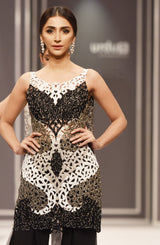 Black Hand-Beaded Chiffon Salwar Kameez (3-Piece) - Image 4